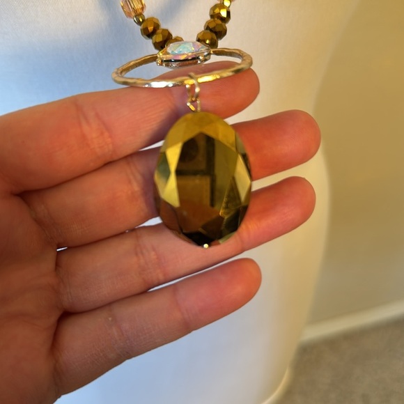 Gold Crystal Long Necklace with Hoop Detail Teardrop Crystal NWT - Picture 3 of 5